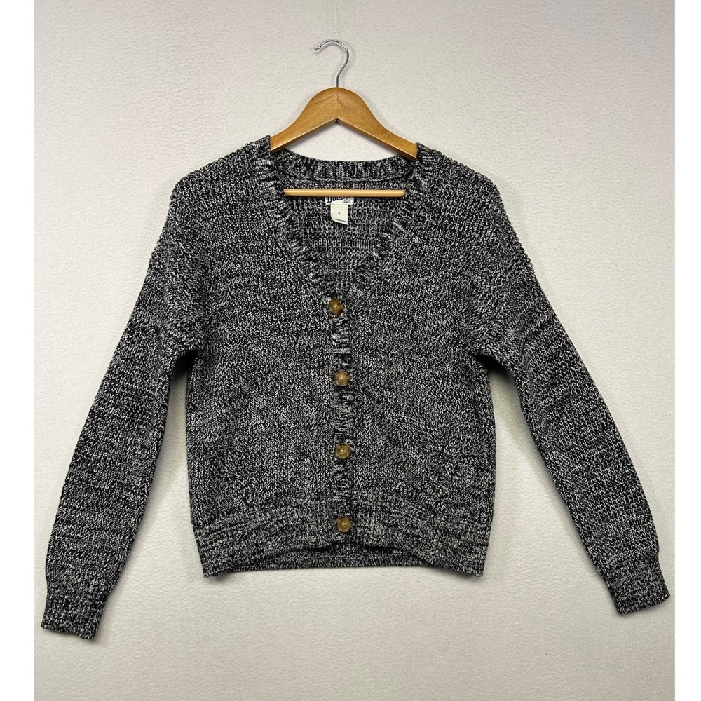 Gorpcore Cabin Duluth Trading Co Womens Size S Black White Marled Knit Cardigan